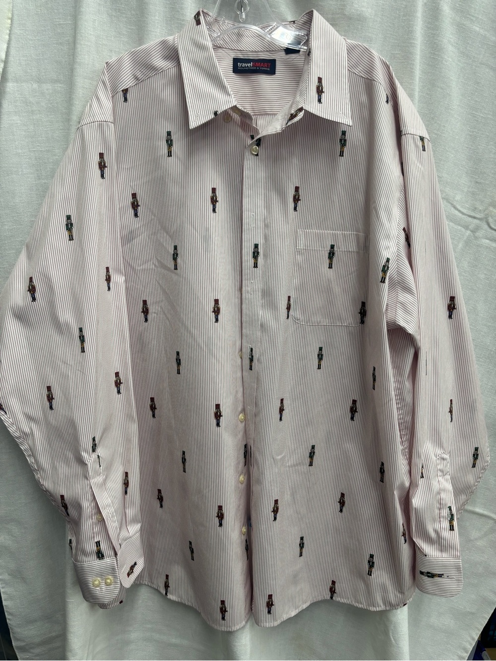 Roundtree & Yorke Pink Striped Dress Shirt with Nutcracker Motif